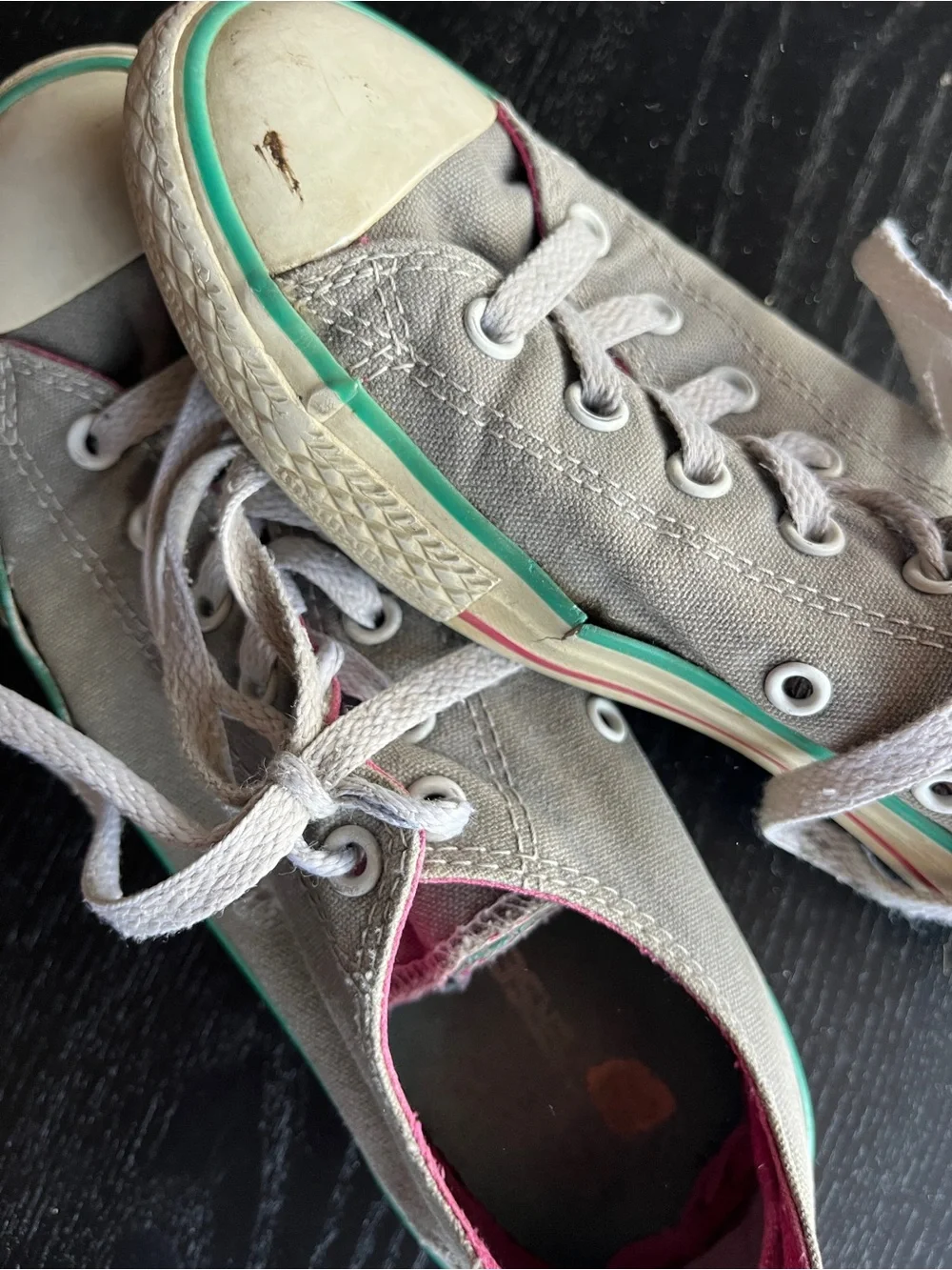 Converse All Star Low Gray Pink Green Canvas Shoes Junior 5 Sneakers